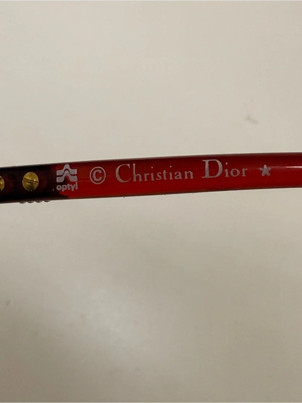 Vintage 70’s Large Christian Dior Gold Frame Glasses with Red Temples